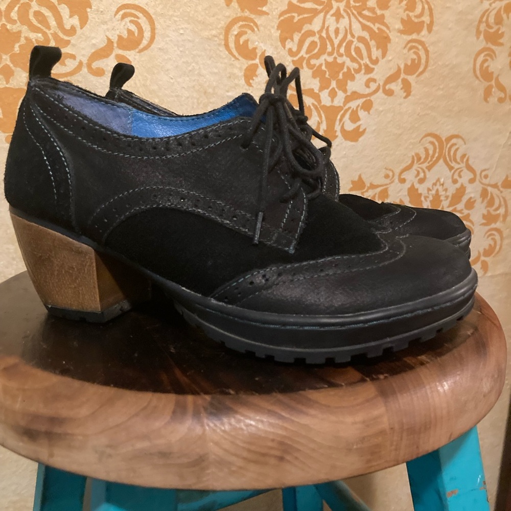 Jambu San Fran Leather Wingtip Oxford Brogue Comfort Block Cuban Heel Shoe